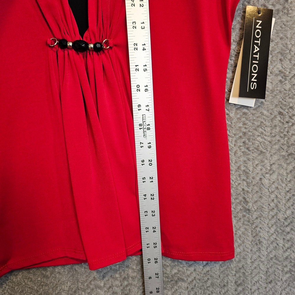 Notations Womens Red Layered Look Beaded Draped Top Short Sleeve Size M MITF0989 - Picture 5 of 8